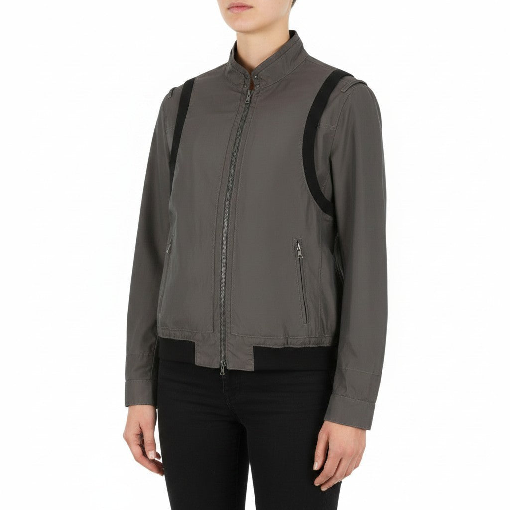 JOHN RICHMOND Women Jacket UK16 L Grey Full Zip Lightweight Bomber