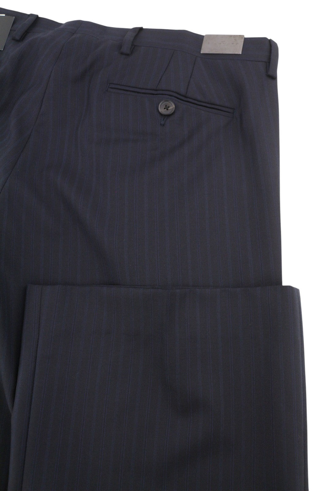 JOHN RICHMOND Women Trousers UK16 W35 Black Wool Pinstriped Flared Zip Fly