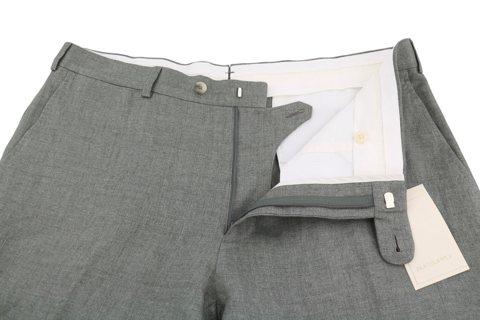 SUITSUPPLY Soho Men Trousers UK38R Green Melange Pure Linen Tapered Fit