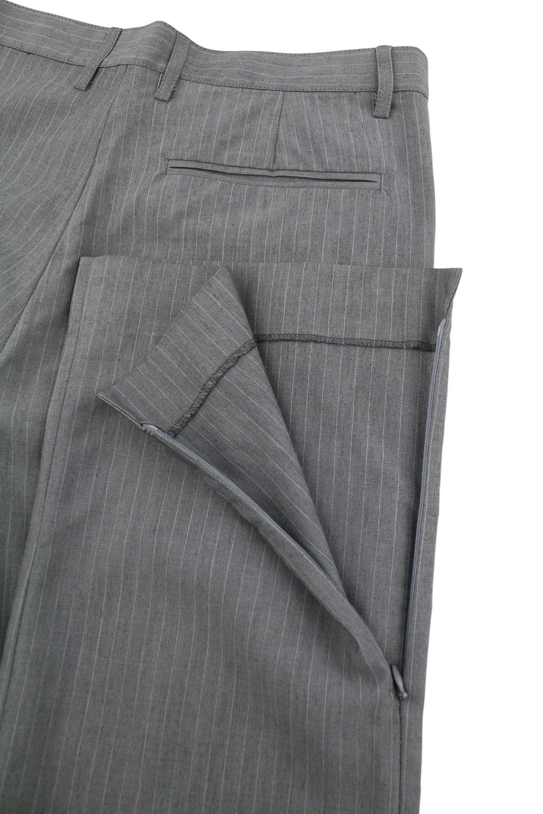 RICHMOND Women Trousers UK16 W32 Grey Pinstriped Melange Linen Blend Straight