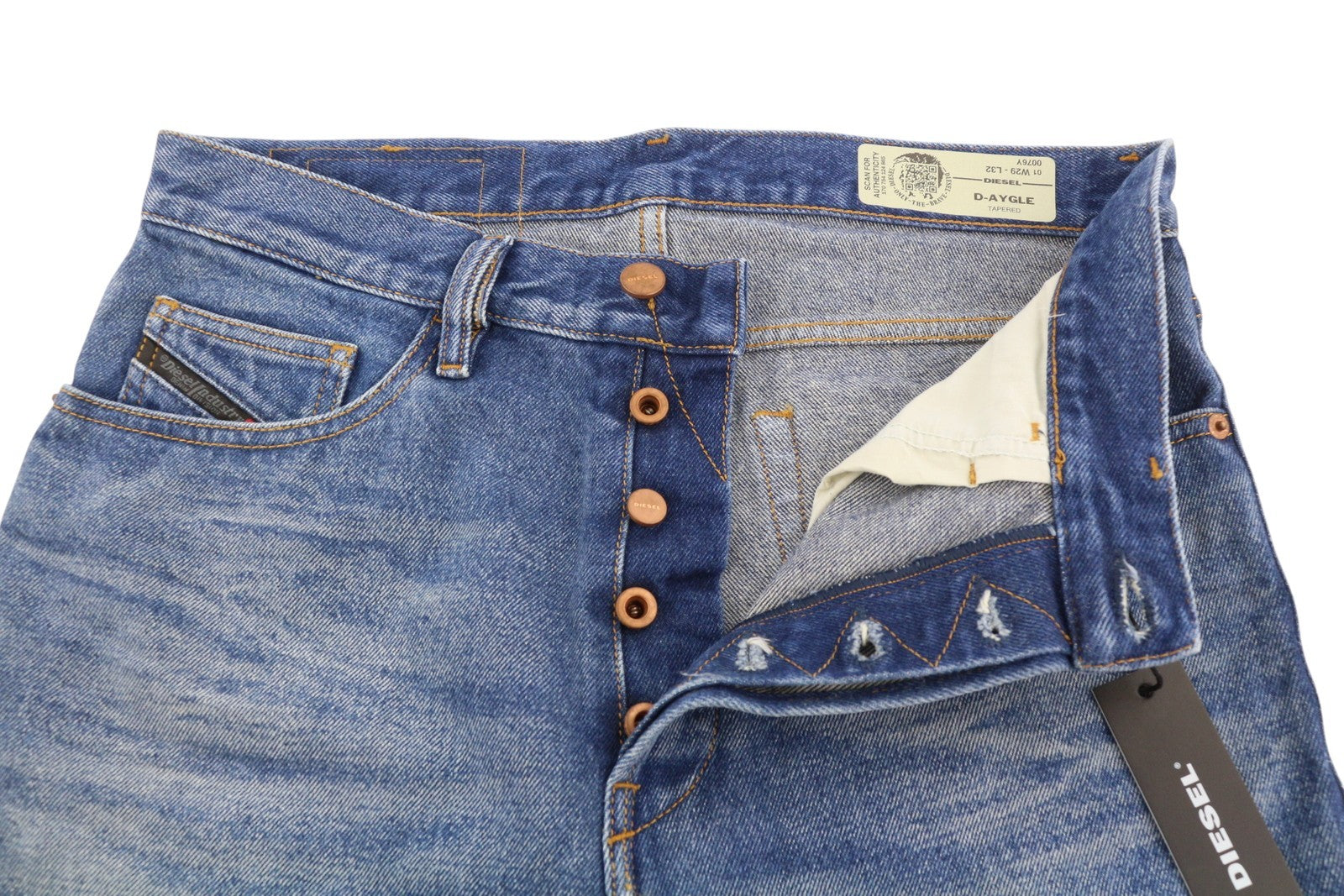 DIESEL D-Aygle 0076Y Men Jeans W29/L32 Blue Faded Whiskers Tapered Fit
