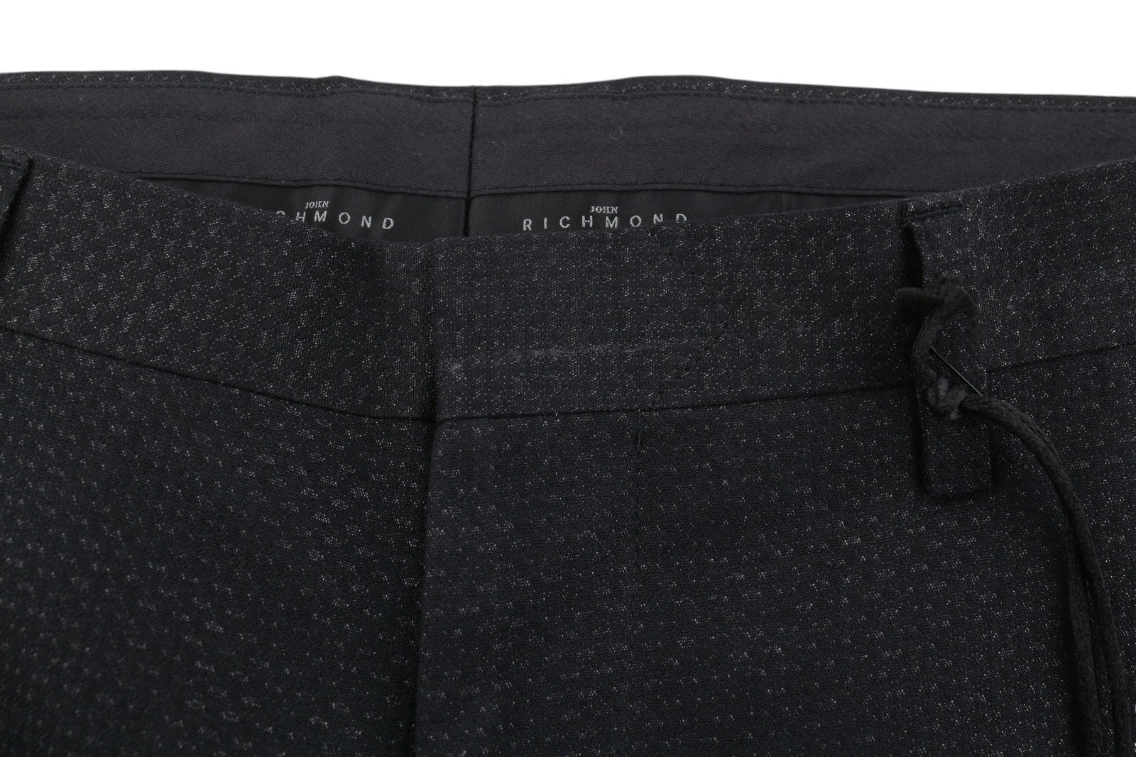 JOHN RICHMOND Women Trousers UK16 W34 Black Patterned Zip Fly Straight Fit