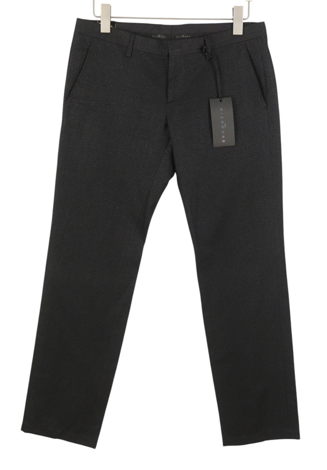 JOHN RICHMOND Women Trousers UK16 W34 Black Patterned Zip Fly Straight Fit