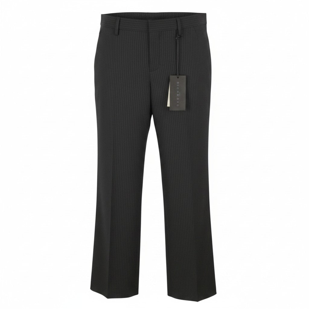 JOHN RICHMOND Women Trousers UK16 W34 Black Pinstriped Wool Straight Fit