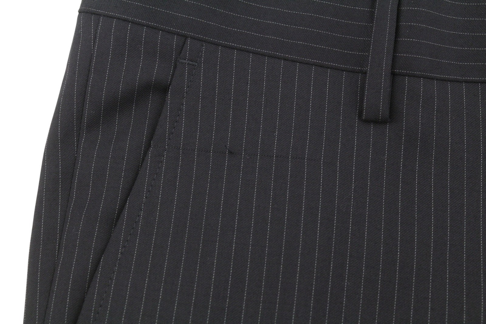 JOHN RICHMOND Women Trousers UK16 W34 Black Pinstriped Wool Straight Fit