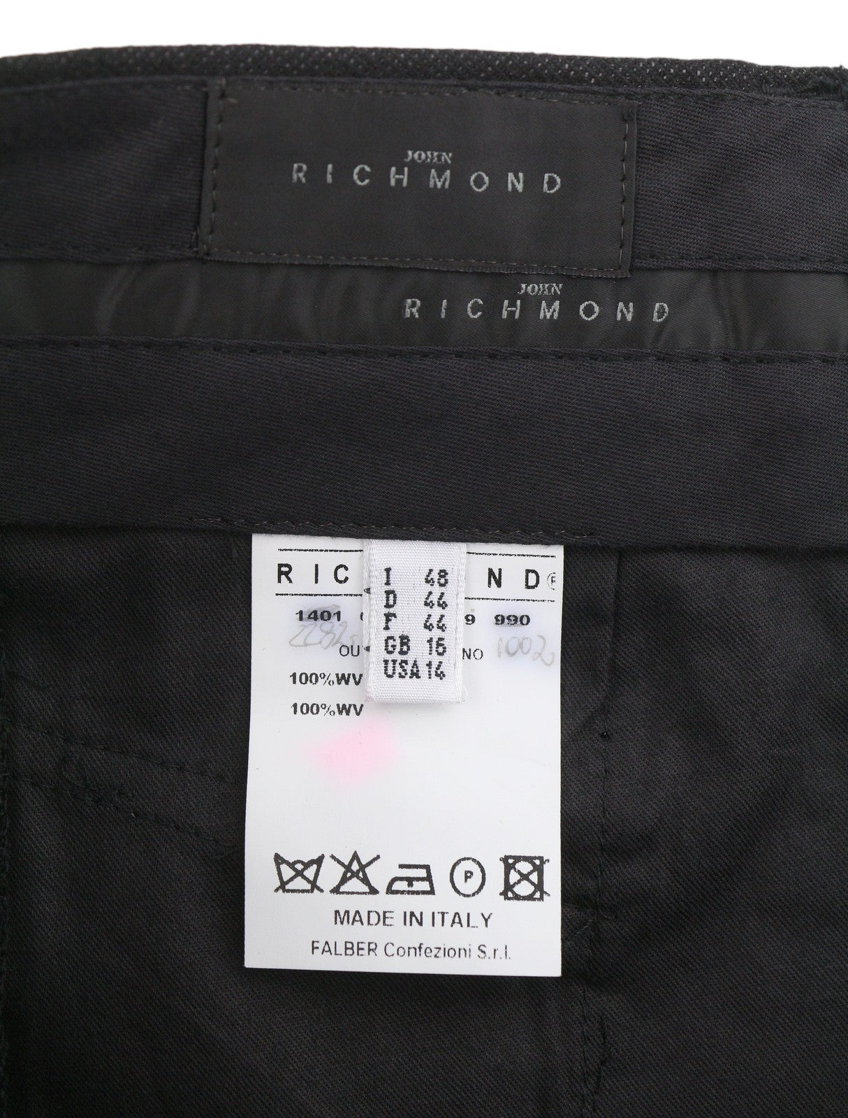 JOHN RICHMOND Women Trousers UK16 W34 Black Wool Glitter Look Zip Fly Straight