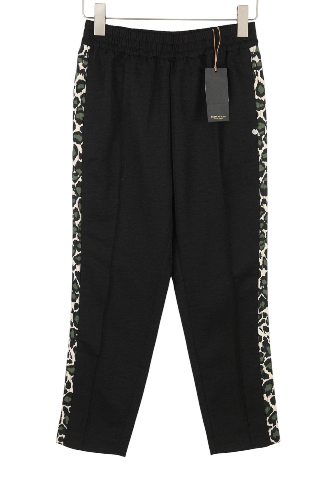 MAISON SCOTCH Women Trousers S W26 Black Leopard Side Lines Elastic Waist