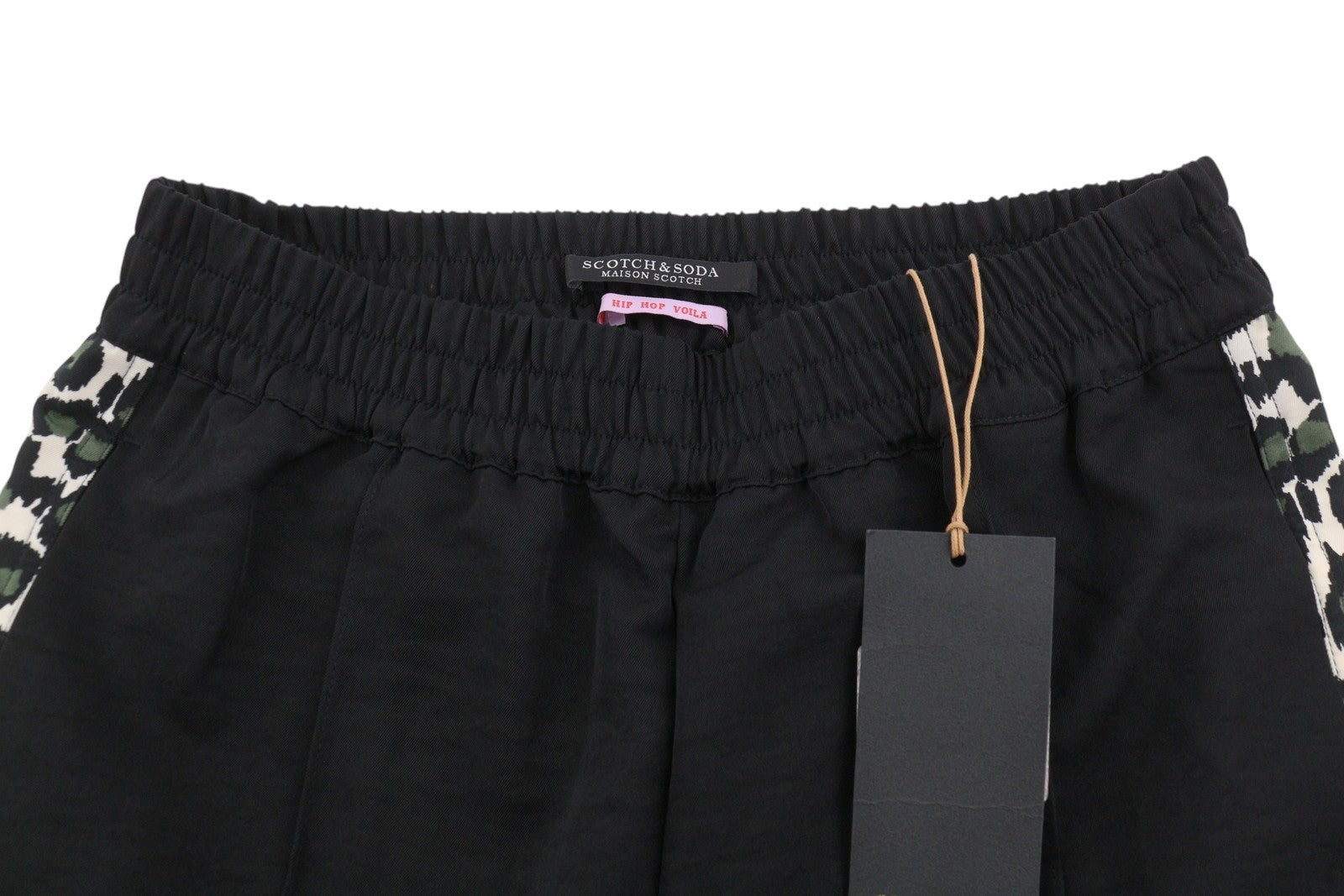 MAISON SCOTCH Women Trousers S W26 Black Leopard Side Lines Elastic Waist