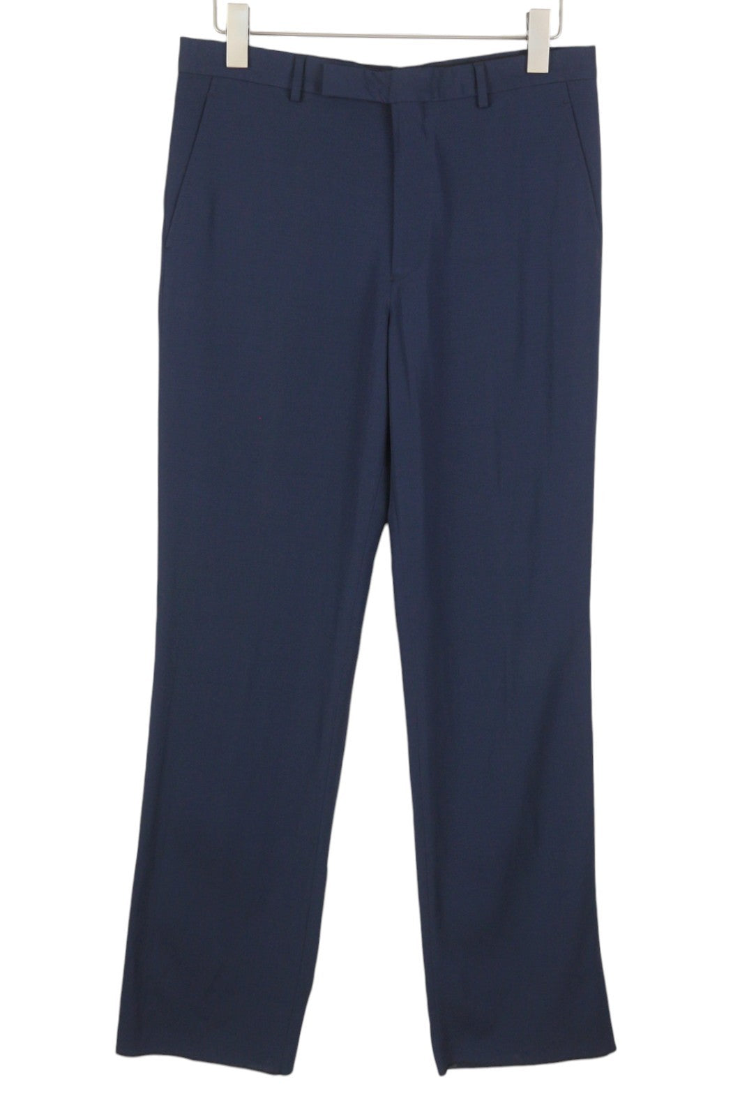 JOHN RICHMOND Women Trousers UK18 W33 Blue Wool Blend Zip Fly Straight Fit