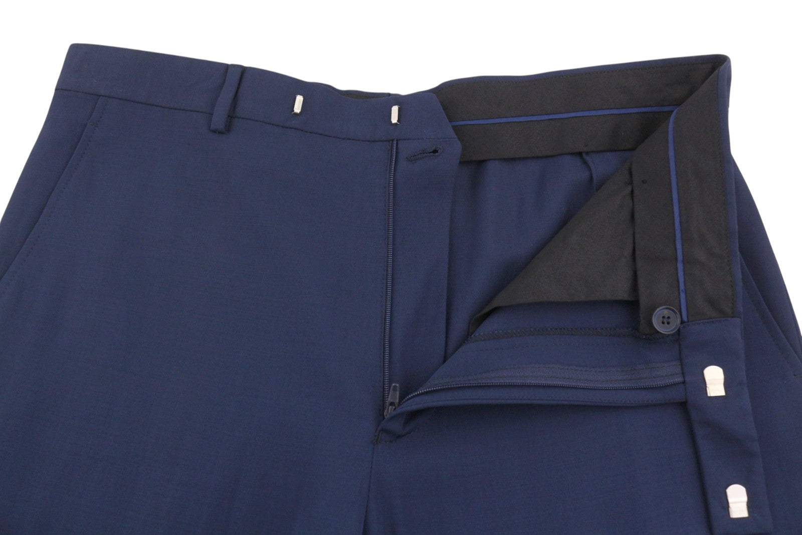 JOHN RICHMOND Women Trousers UK18 W33 Blue Wool Blend Zip Fly Straight Fit