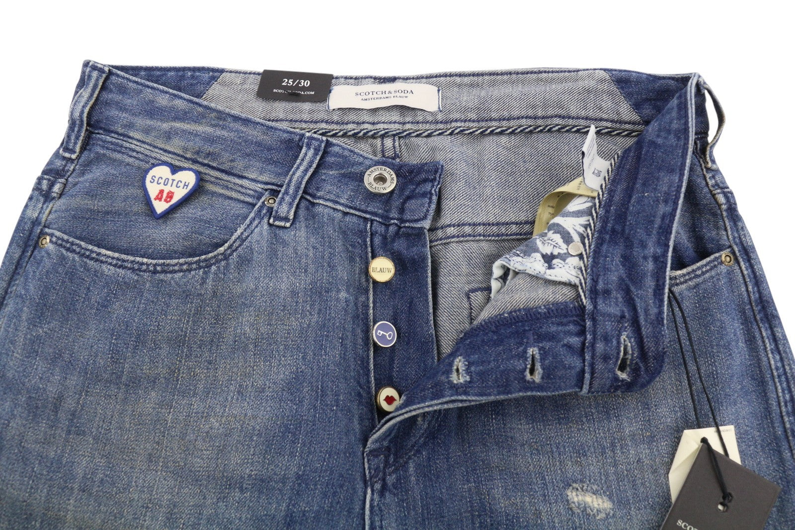 SCOTCH & SODA L'Adorable Boyfriend Women Jeans W25/L30 Blue Faded Distress
