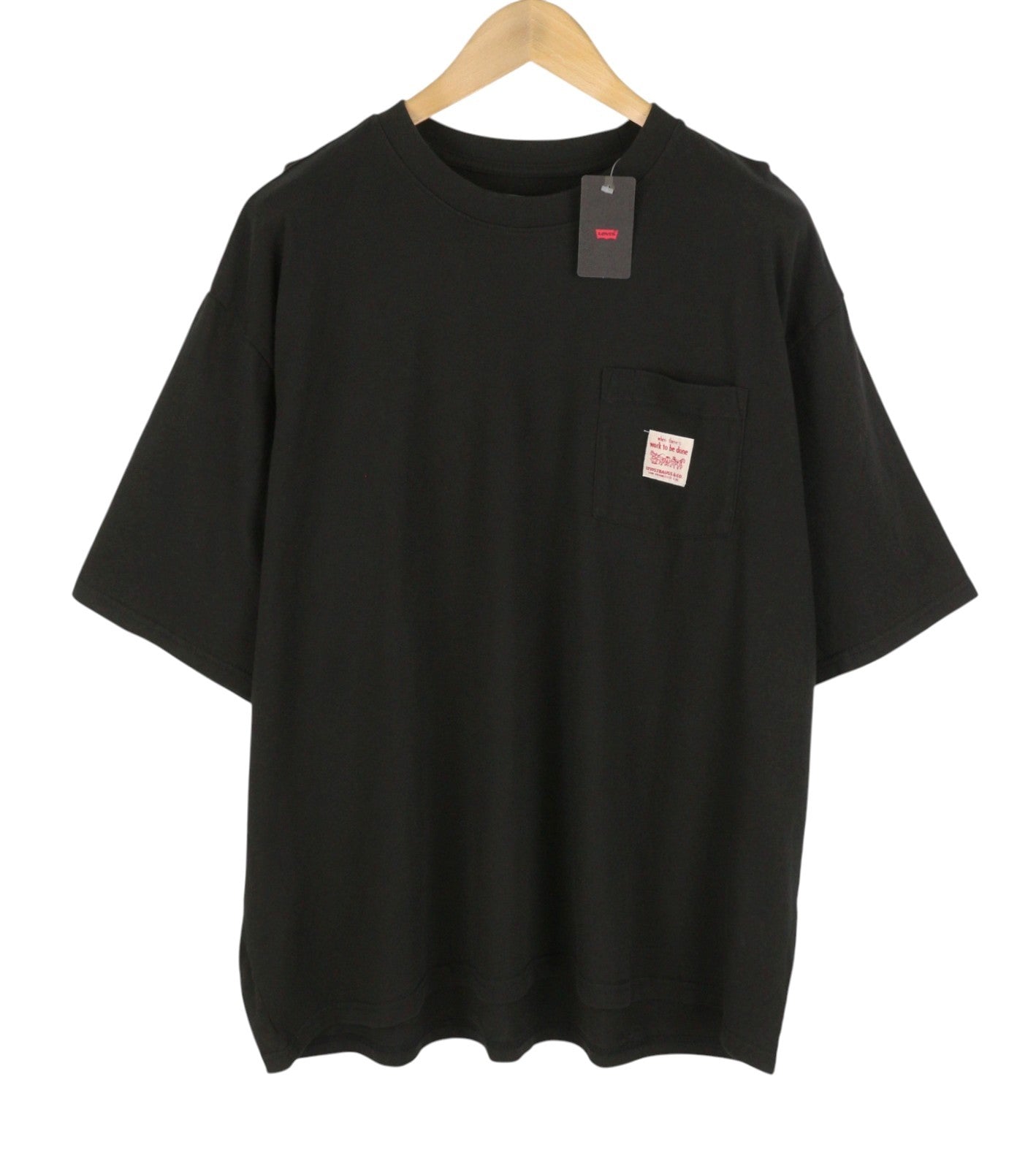 LEVI'S Loose Men T-Shirt XL Black Tricot Crew Neck Patch Pocket Short Sleeve