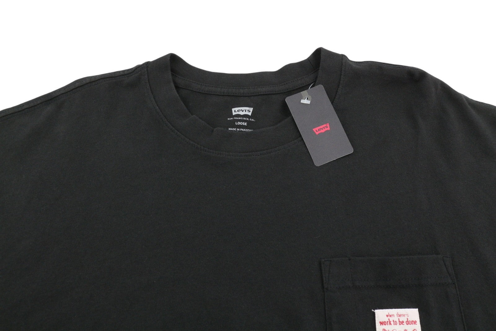 LEVI'S Loose Men T-Shirt XL Black Tricot Crew Neck Patch Pocket Short Sleeve