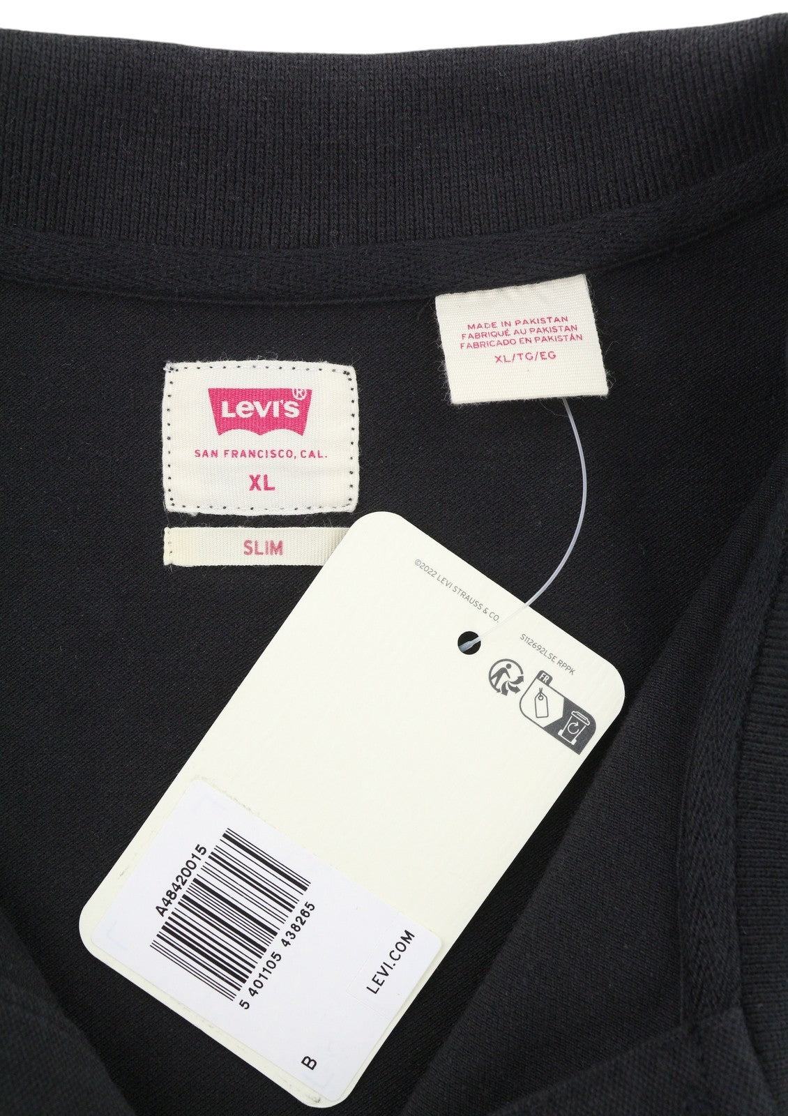 LEVI'S Slim Men Polos XL Black Cotton Tricot Short Sleeved