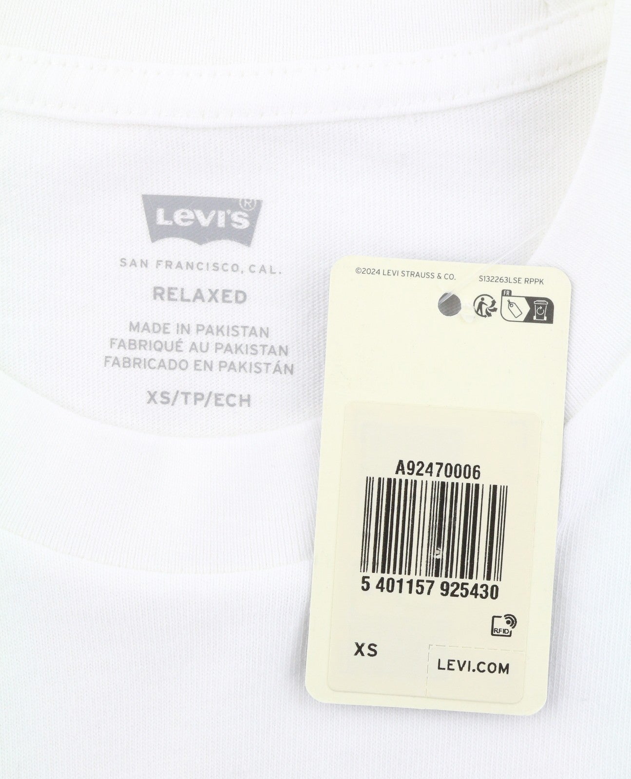 LEVI'S Relaxed Men T-Shirt XS White Cotton Tricot Long Sleeved