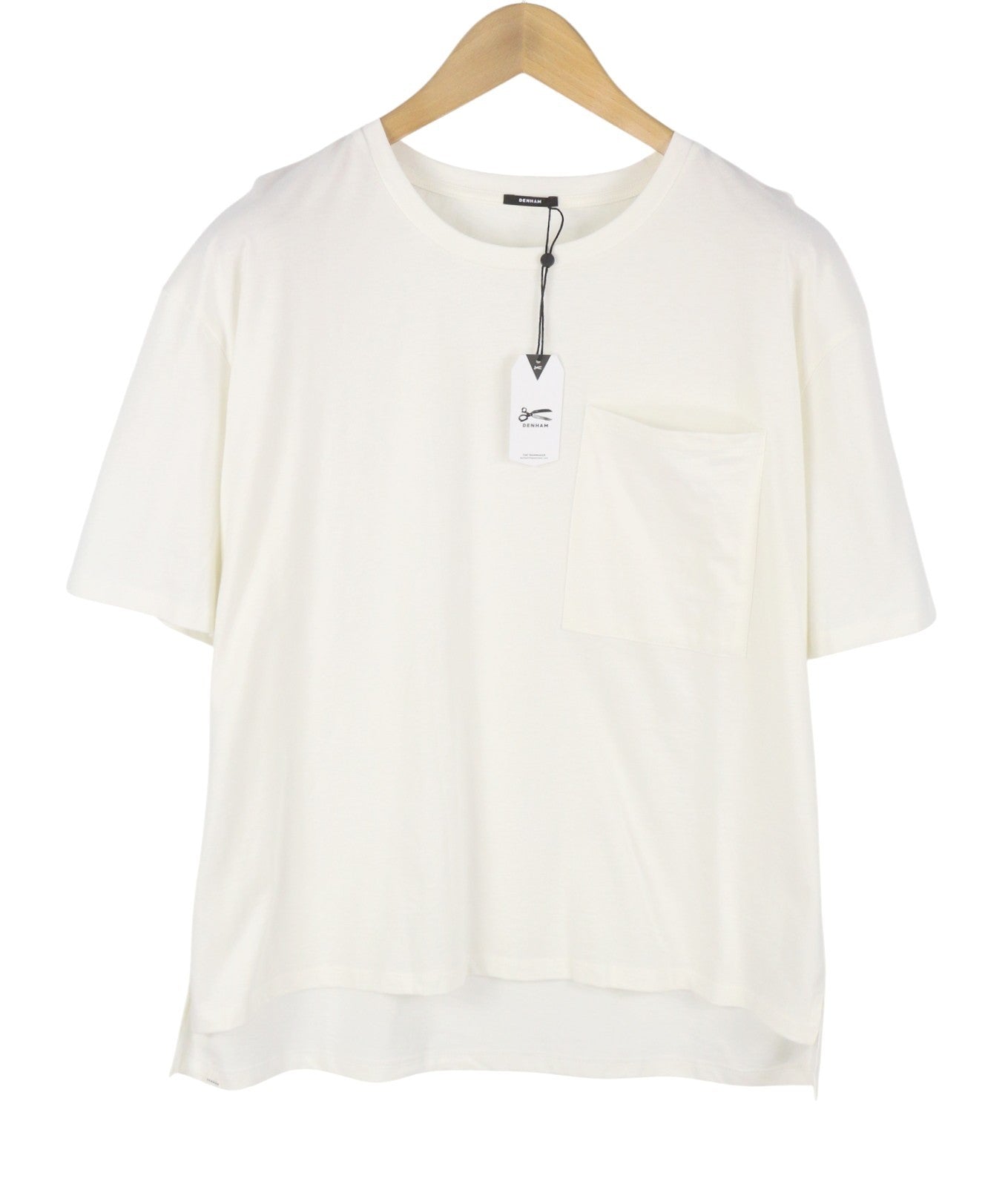 DENHAM Omono Women T-Shirt XL Off White Patch Pocket Tricot Cotton Short Sleeve