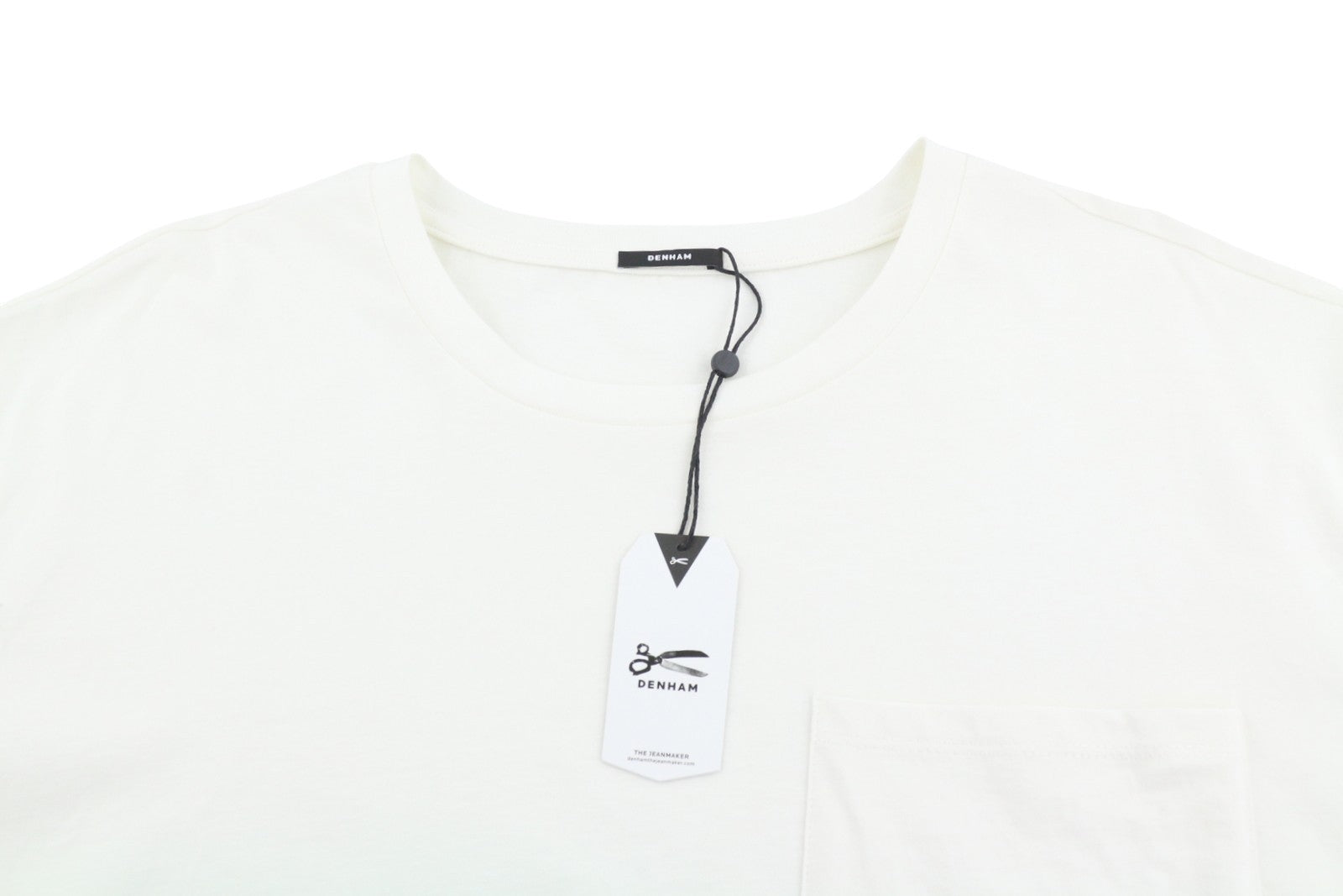 DENHAM Omono Women T-Shirt XL Off White Patch Pocket Tricot Cotton Short Sleeve