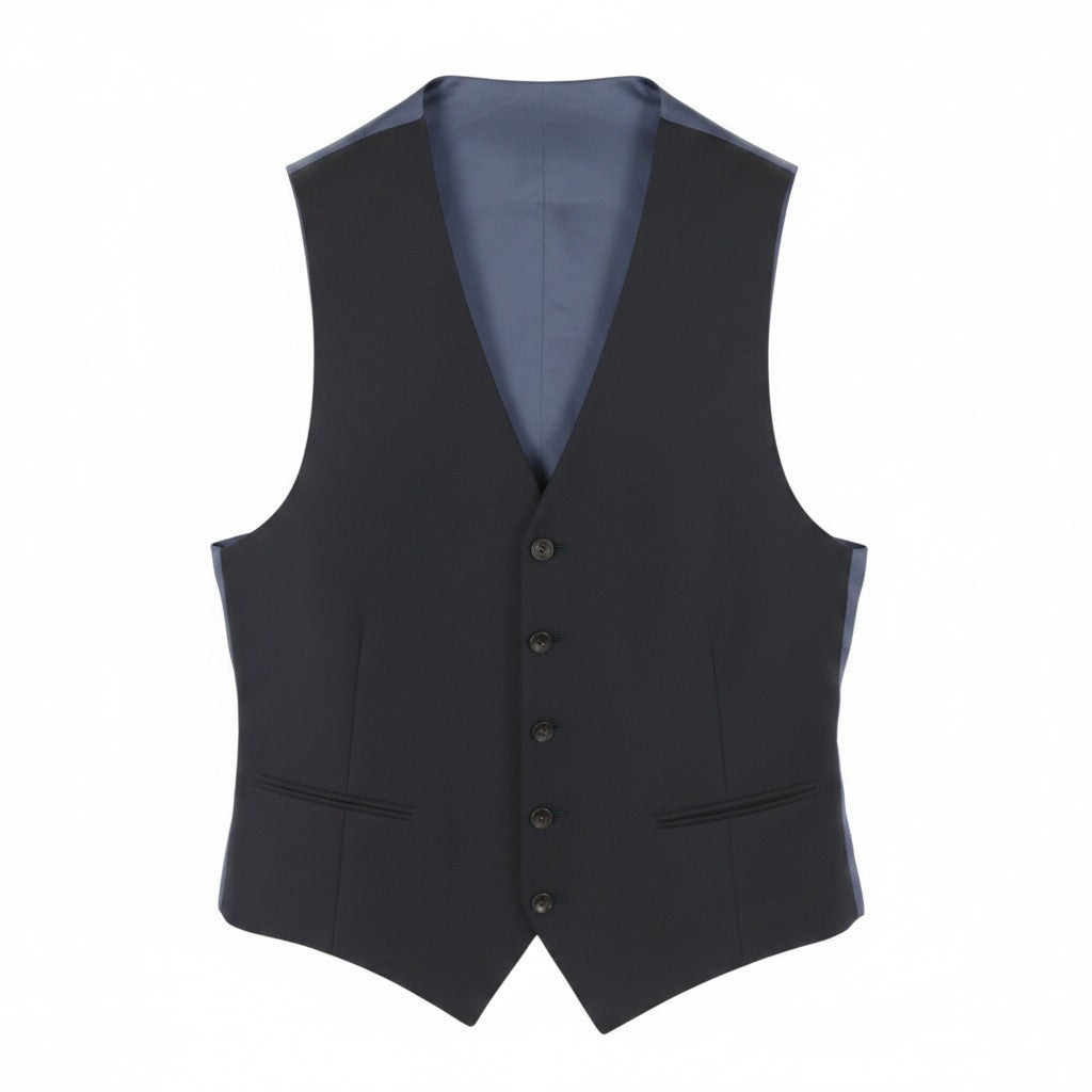 SUITSUPPLY Ferrara Men Waistcoat UK40R Navy Blue Wool Button-Up Vest