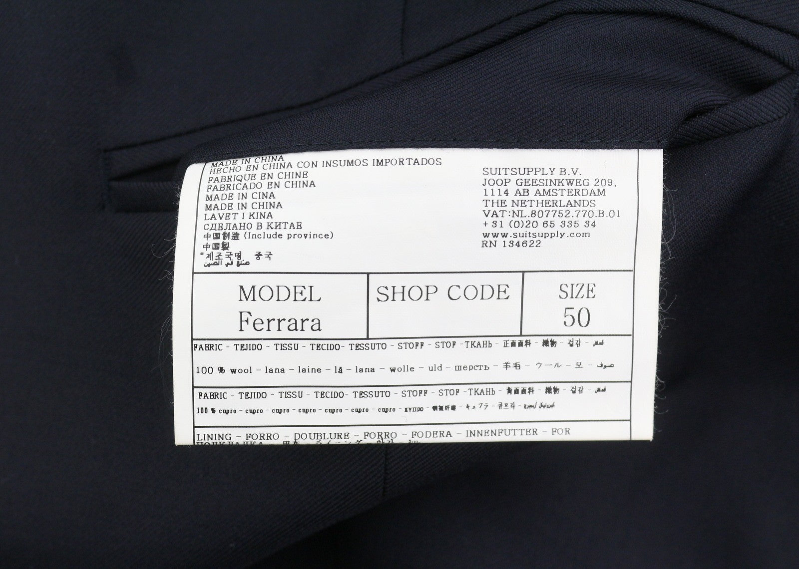 SUITSUPPLY Ferrara Men Waistcoat UK40R Navy Blue Wool Button-Up Vest
