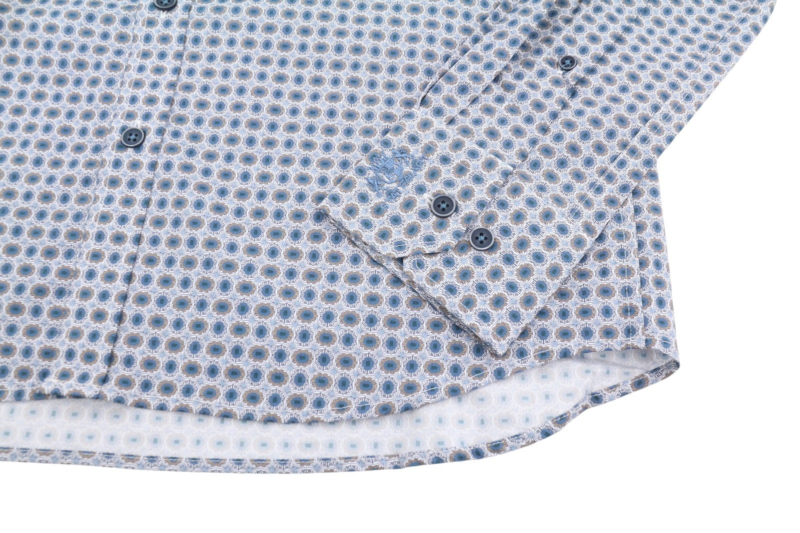 STATE OF ART Regular Fit Men Shirt S Blue Patterned Button Down Neck Casual