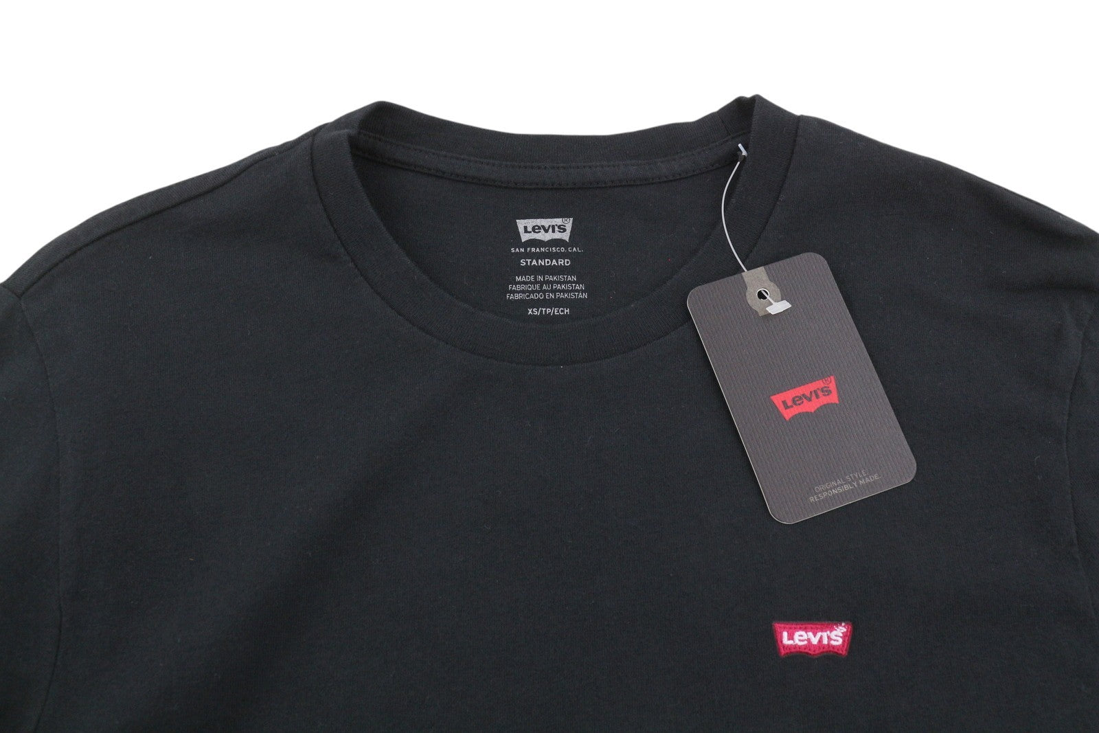 LEVI'S Standard Men T-Shirt XS Black Tricot Cotton Crew Long Sleeved