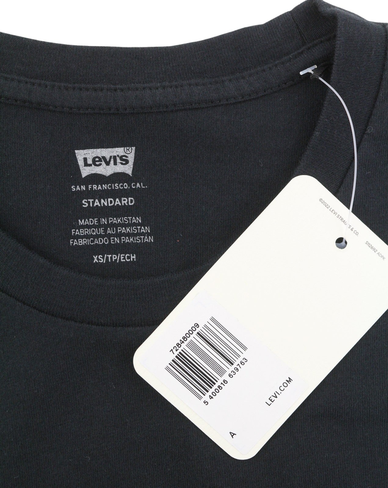 LEVI'S Standard Men T-Shirt XS Black Tricot Cotton Crew Long Sleeved