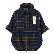 DESIGUAL Women Coat 42 XL Multicolored Plaid Flannel Wool Blend 3/4 Sleeved