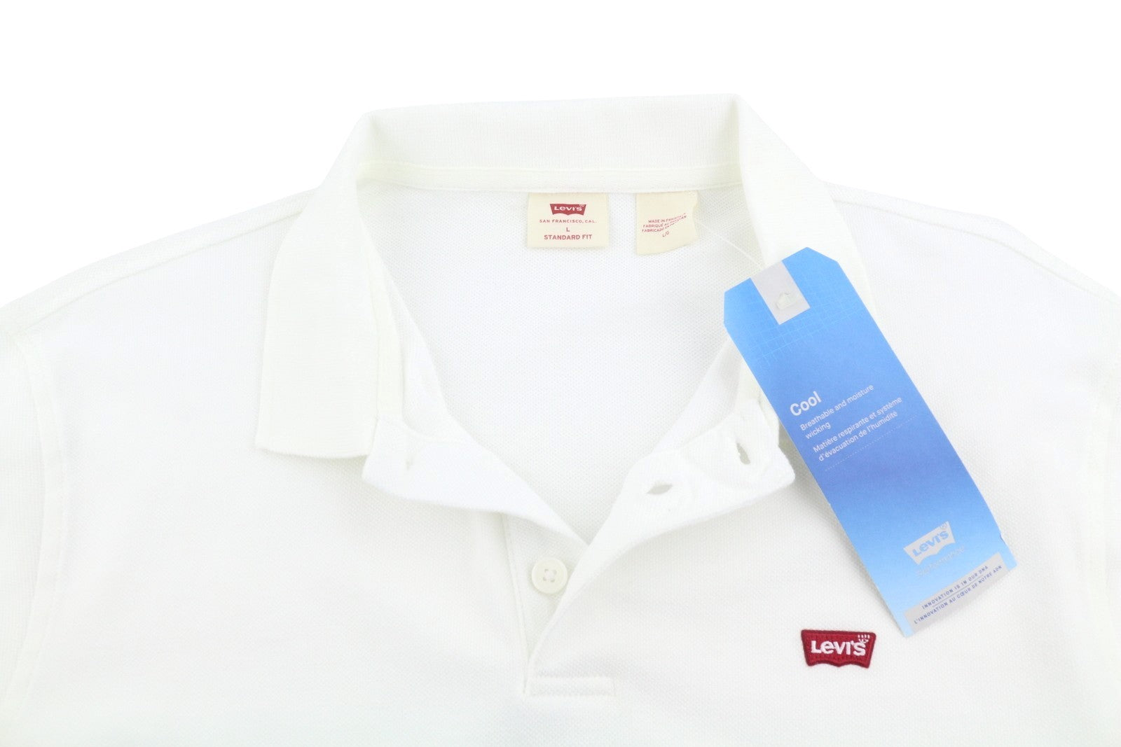 LEVI'S Standard Fit Men Polos L White Cotton Tricot Long Sleeved