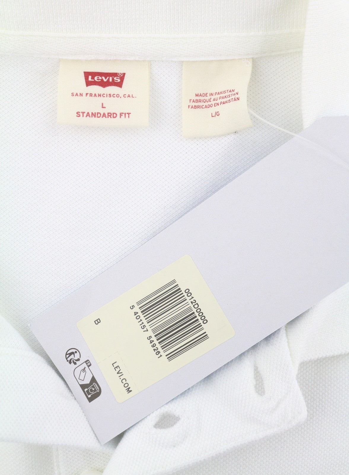 LEVI'S Standard Fit Men Polos L White Cotton Tricot Long Sleeved
