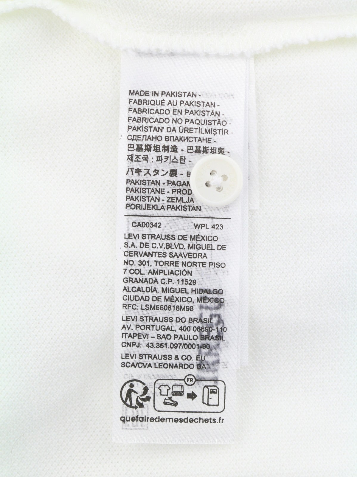 LEVI'S Standard Fit Men Polos L White Cotton Tricot Long Sleeved
