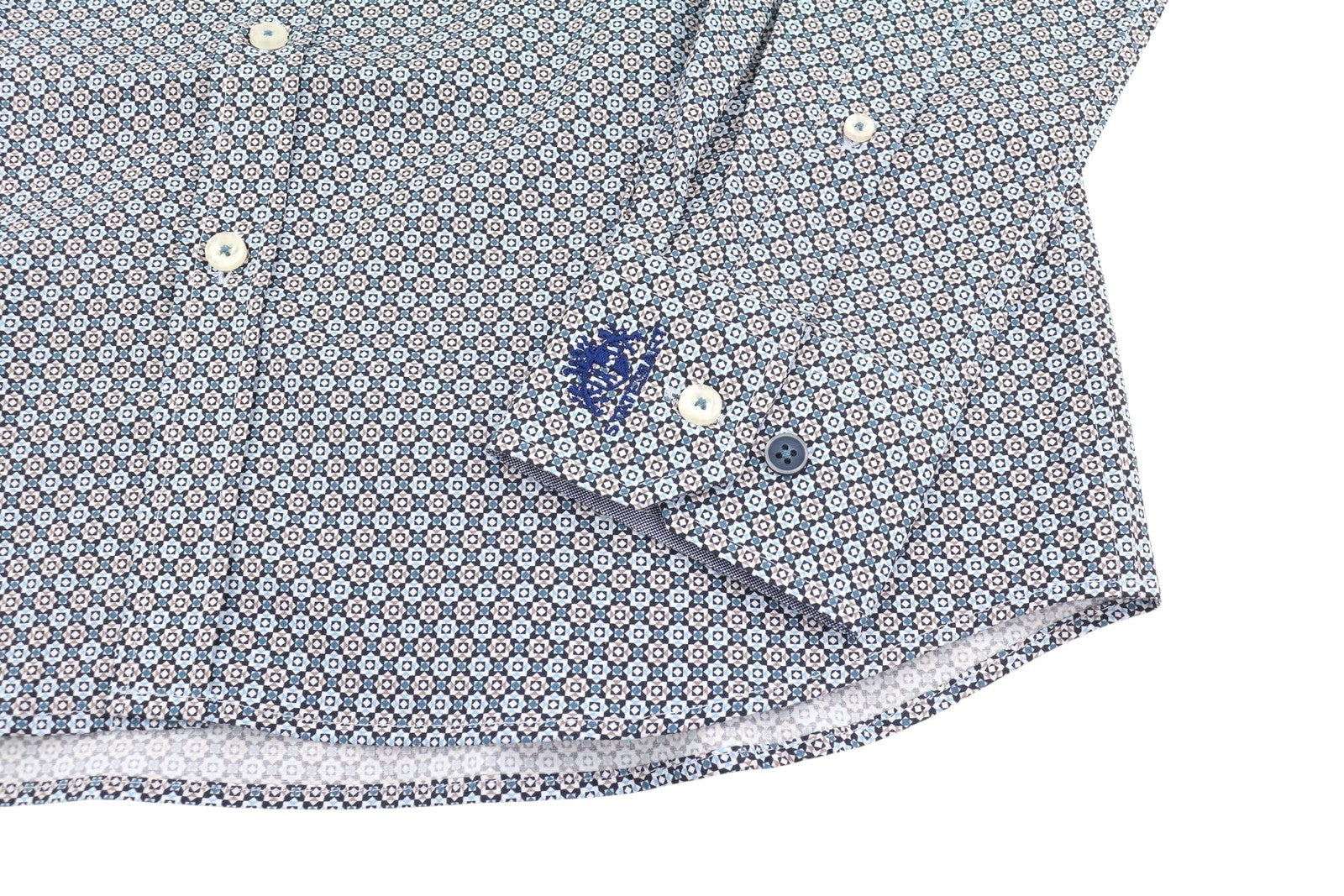 STATE OF ART Regular Fit Men Shirt S Blue Patterned Button Down Collar Casual