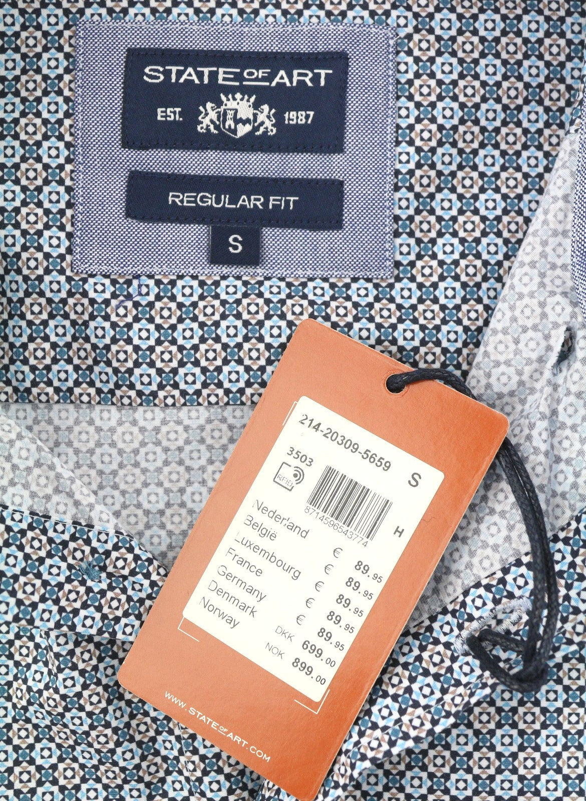 STATE OF ART Regular Fit Men Shirt S Blue Patterned Button Down Collar Casual