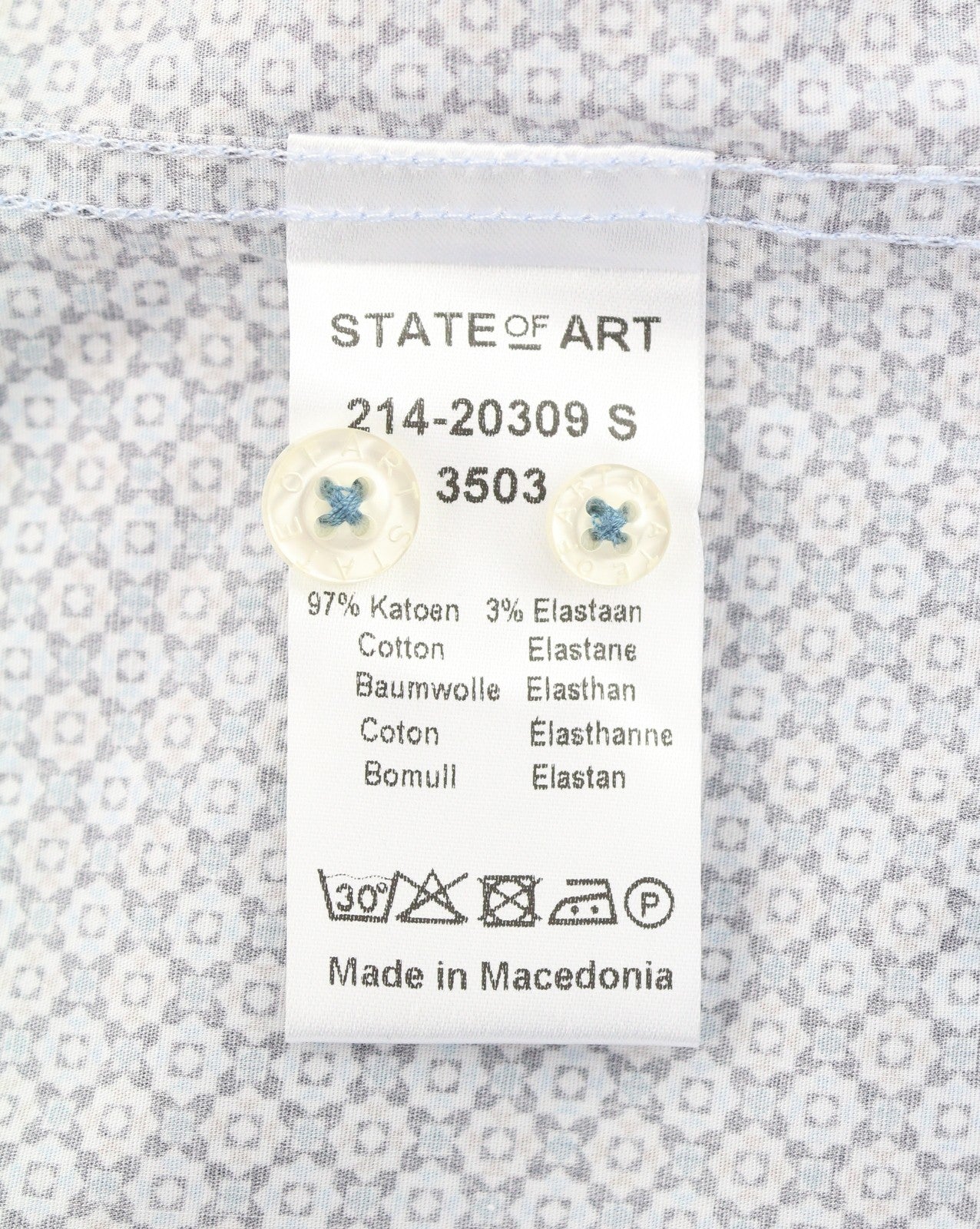 STATE OF ART Regular Fit Men Shirt S Blue Patterned Button Down Collar Casual