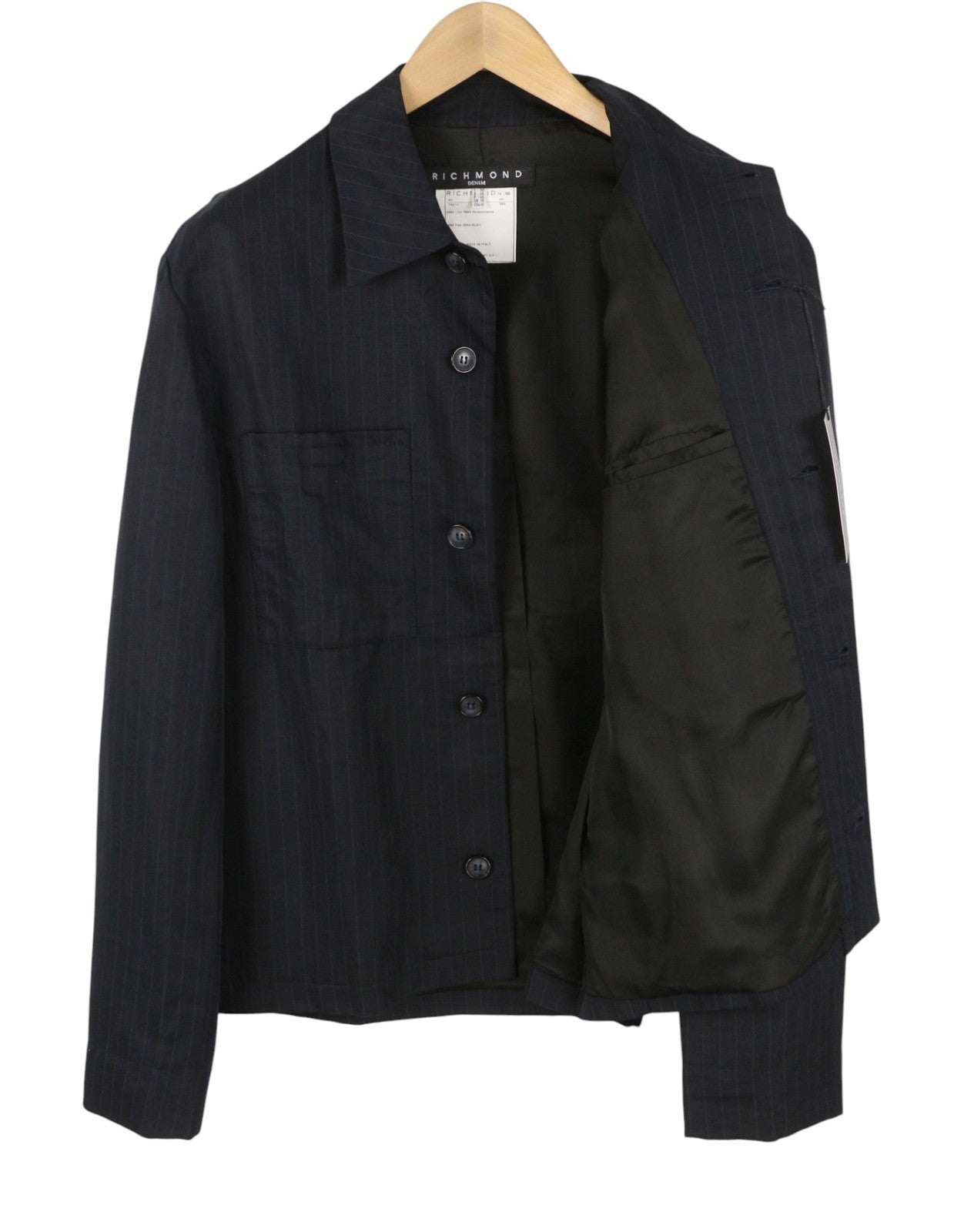 RICHMOND Women Jacket UK18 XL Blue Pinstriped Linen Blend Lightweight