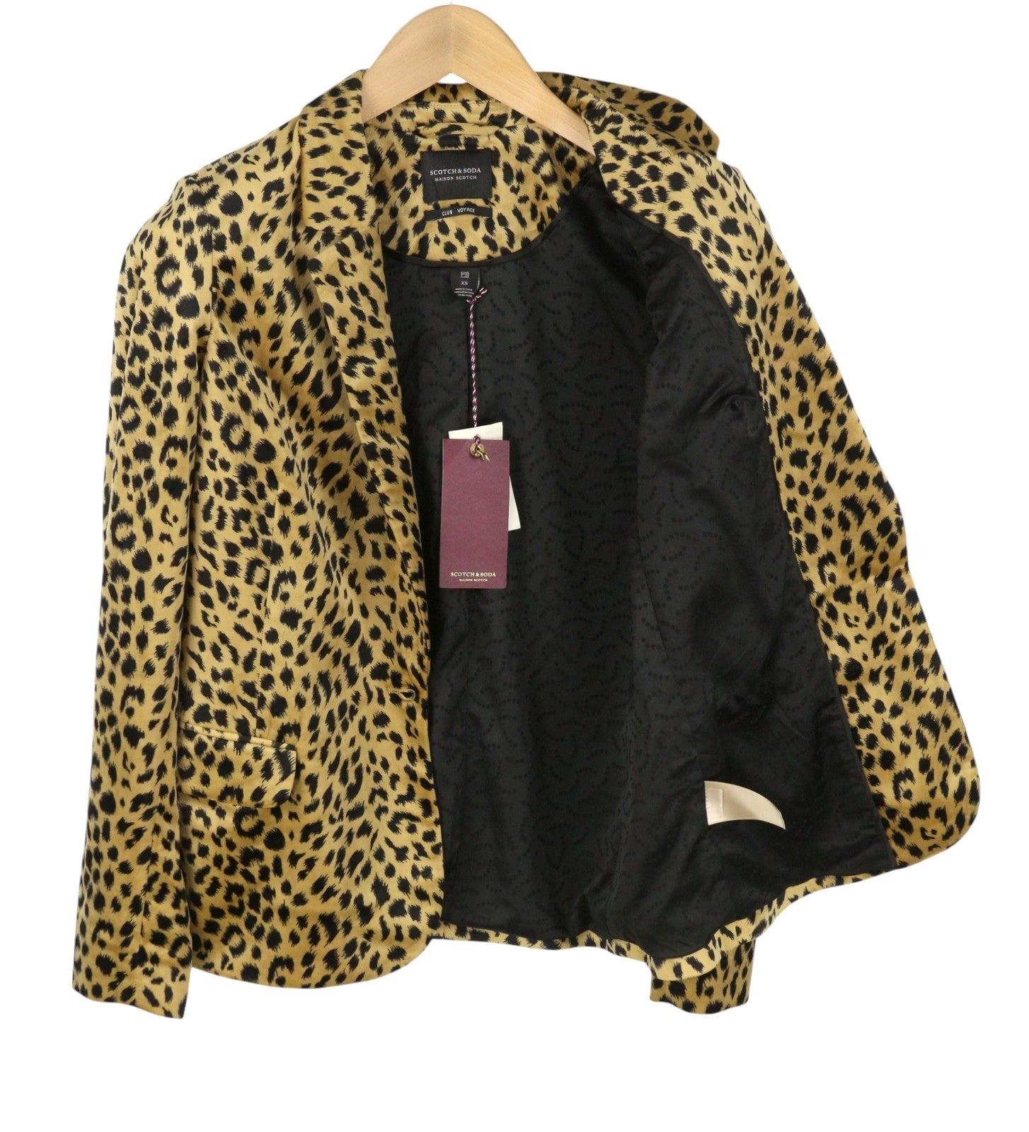 MAISON SCOTCH Women Blazer XS Brown Leopard Print Notch Single Breasted RRP169