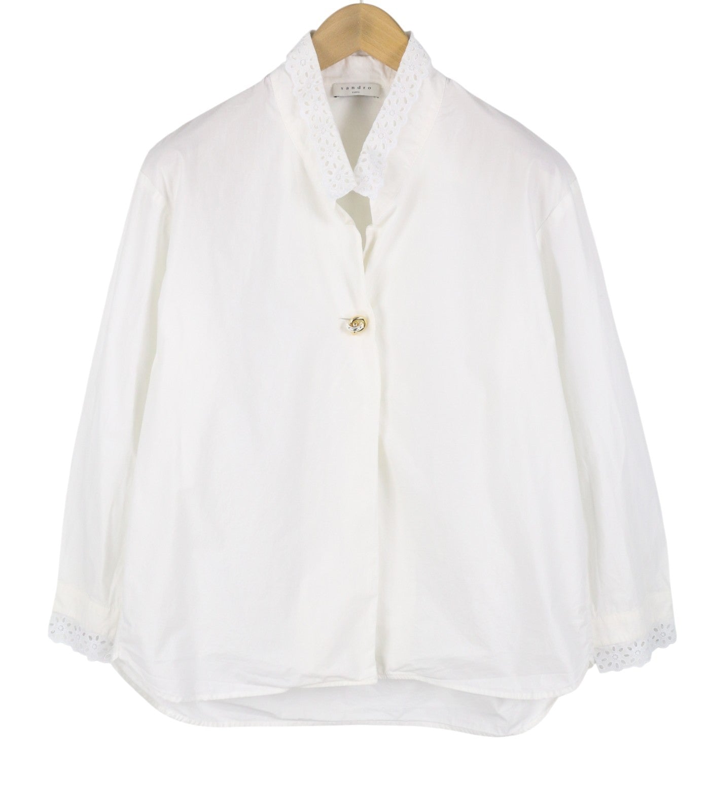 SANDRO Women Shirt 2 M White Metal Detail Oversized Long Sleeve