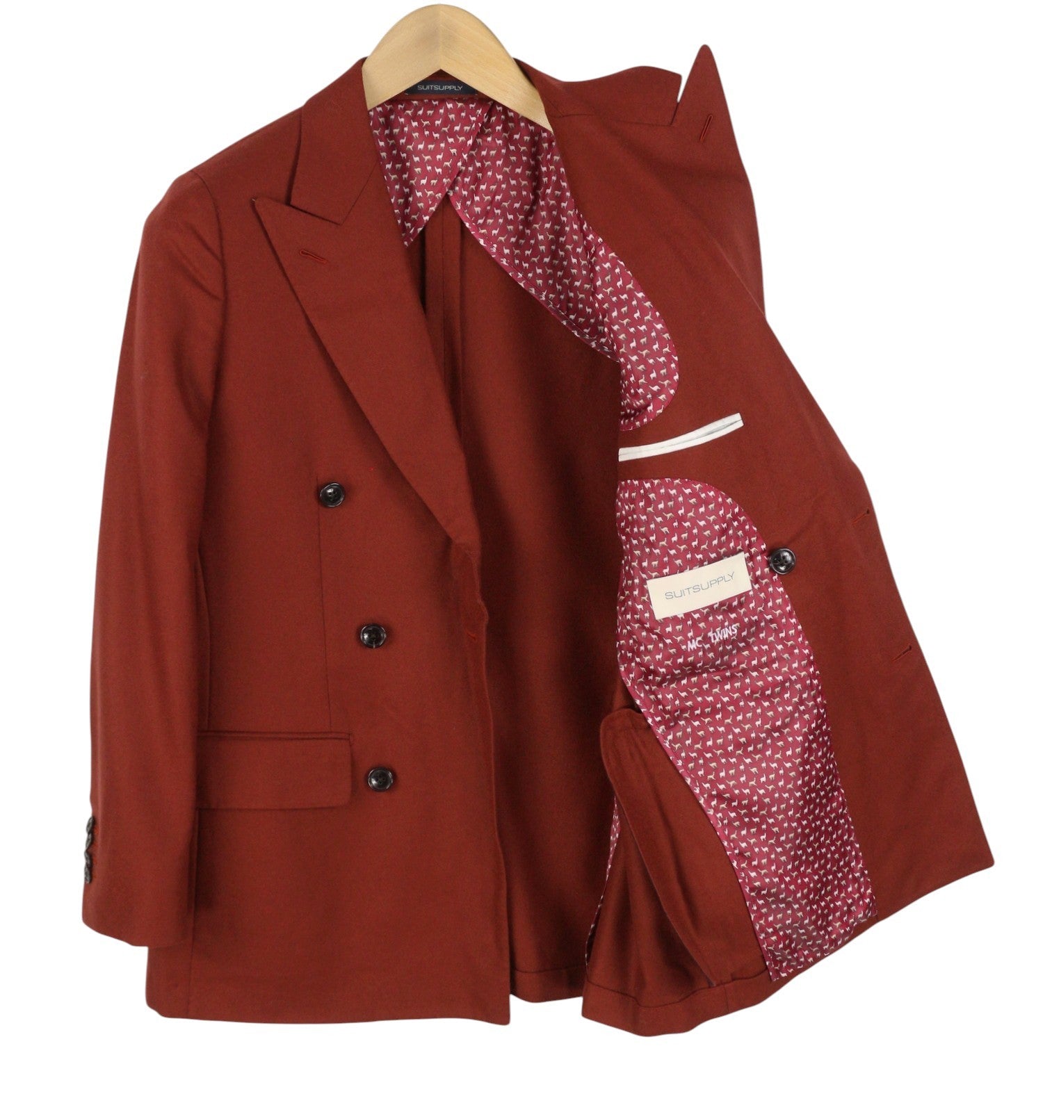 SUITSUPPLY La Spalla Men Blazer UK34S Orange Wool Peak Lapel Double-Breasted