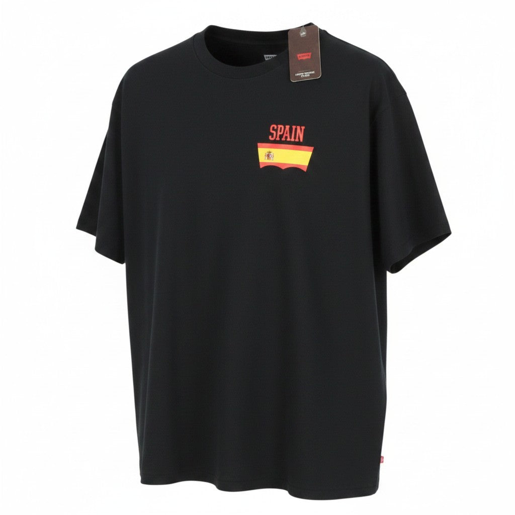 LEVI'S Vintage Fit Men T-Shirt L Black Tricot Crew Neck Spain Logo Short Sleeve