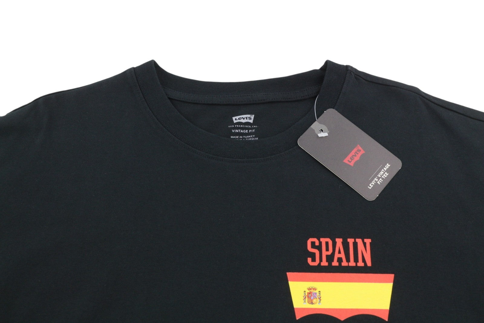 LEVI'S Vintage Fit Men T-Shirt L Black Tricot Crew Neck Spain Logo Short Sleeve