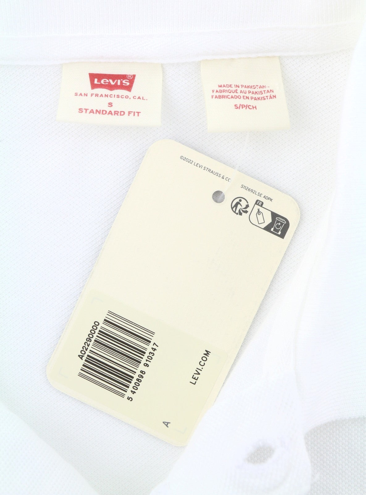 LEVI'S Standard Fit Men Polos S White Cotton Tricot Short Sleeved