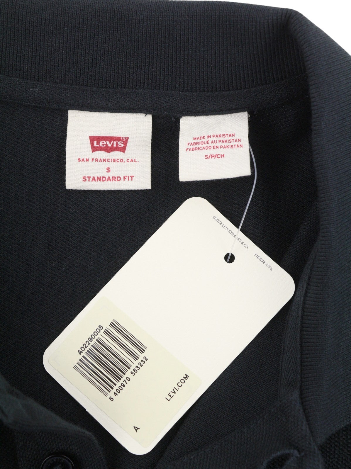 LEVI'S Standard Fit Men Polos S Black Cotton Tricot Short Sleeved