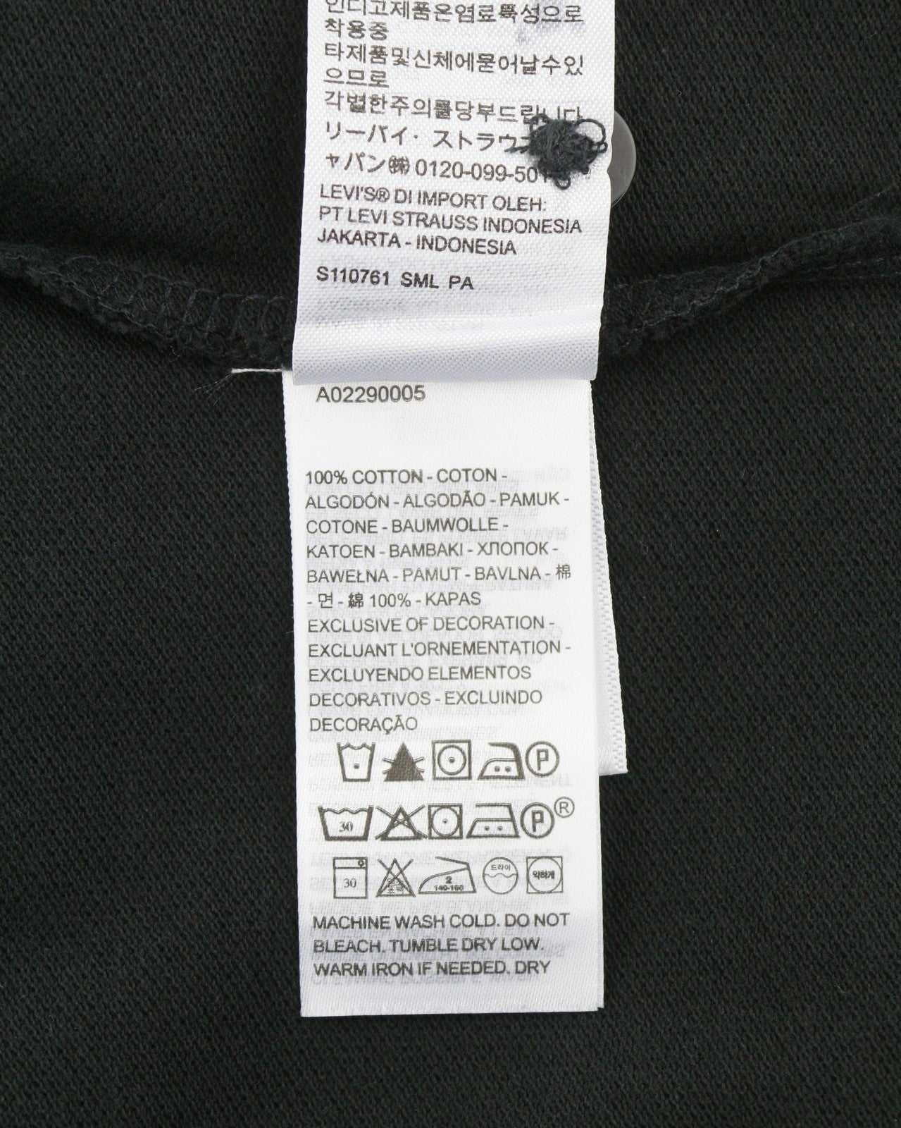 LEVI'S Standard Fit Men Polos S Black Cotton Tricot Short Sleeved
