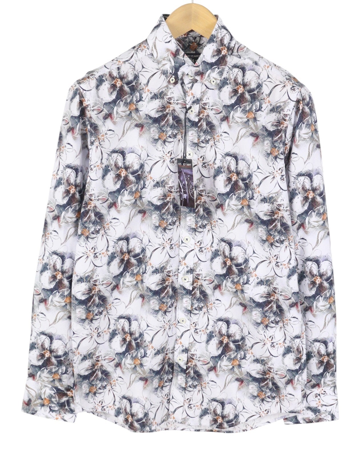 STATE OF ART Regular Fit Men Shirt S White Patterned Button Down Neck Casual