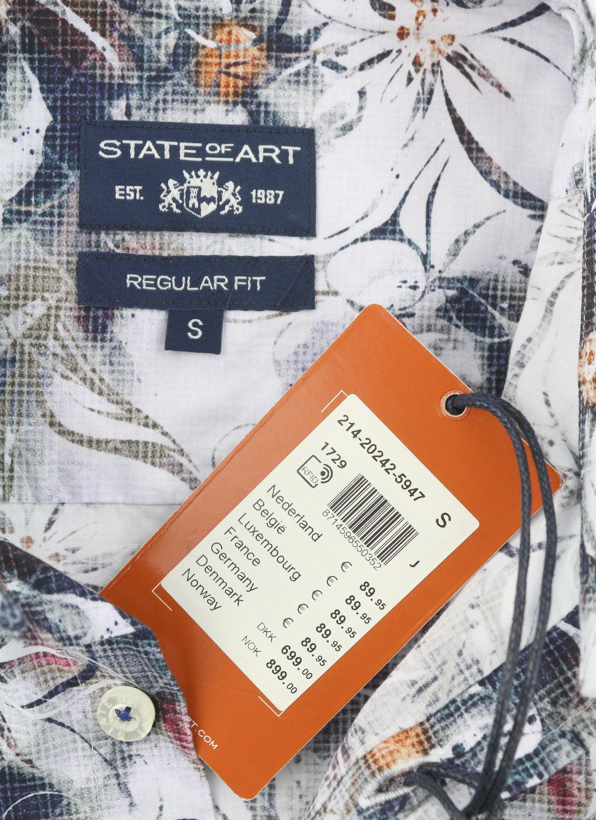 STATE OF ART Regular Fit Men Shirt S White Patterned Button Down Neck Casual