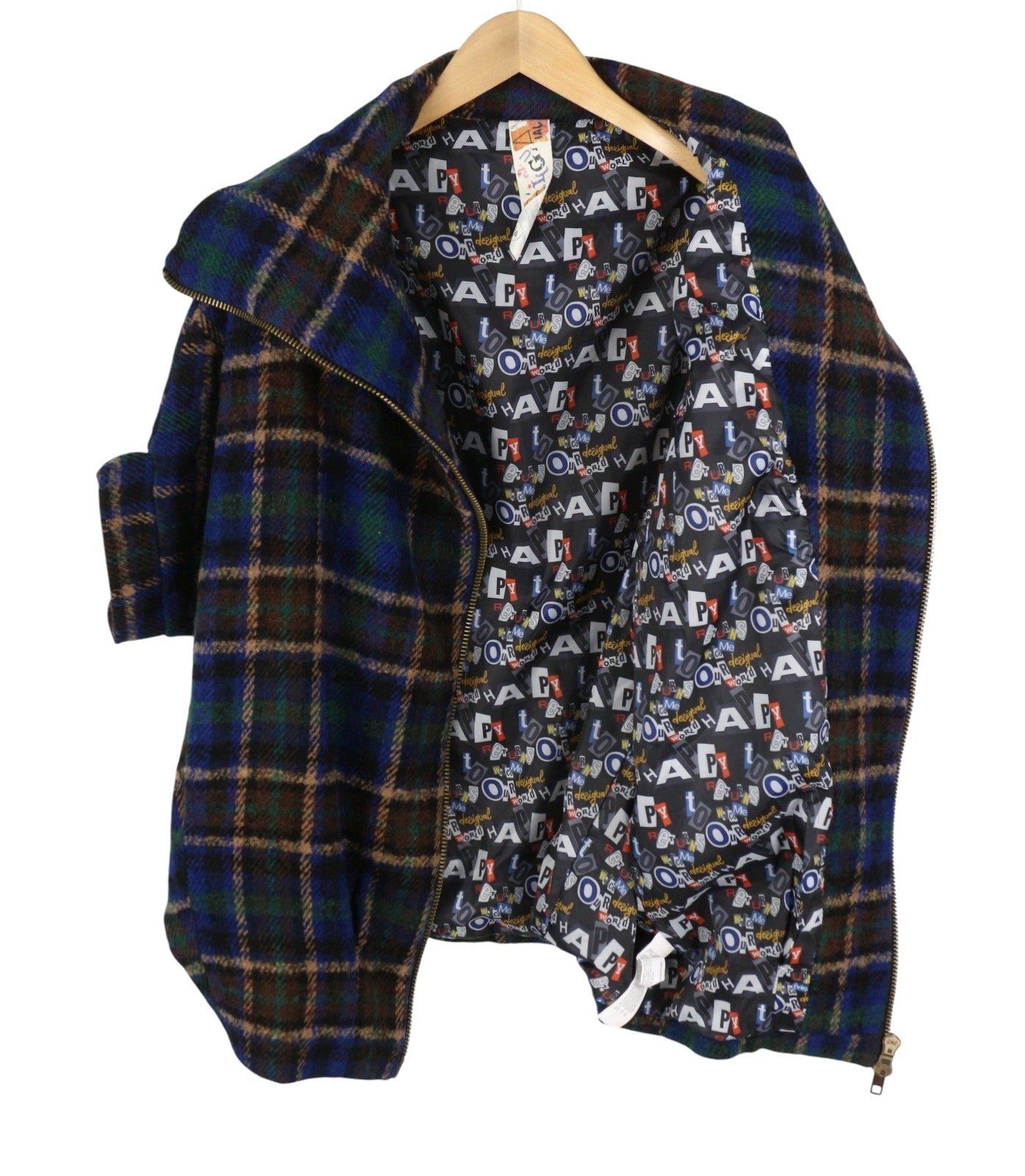 DESIGUAL Women Coat 40 L Multicolored Plaid Flannel Wool Blend 3/4 Sleeved