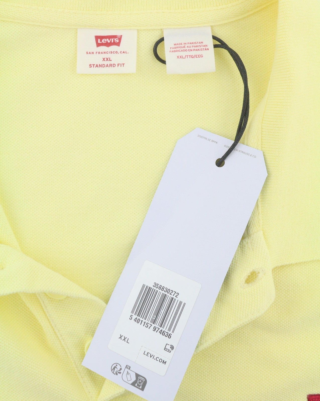LEVI'S Standard Fit Men Polos 2XL Yellow Cotton Tricot Short Sleeve
