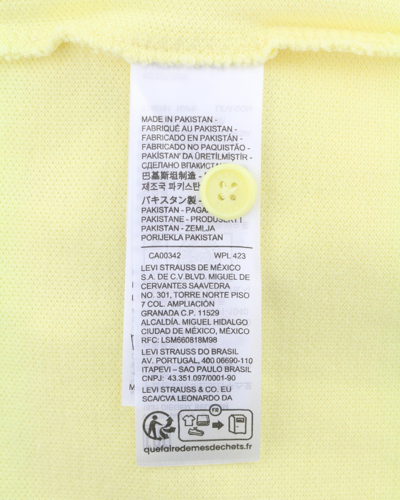 LEVI'S Standard Fit Men Polos 2XL Yellow Cotton Tricot Short Sleeve
