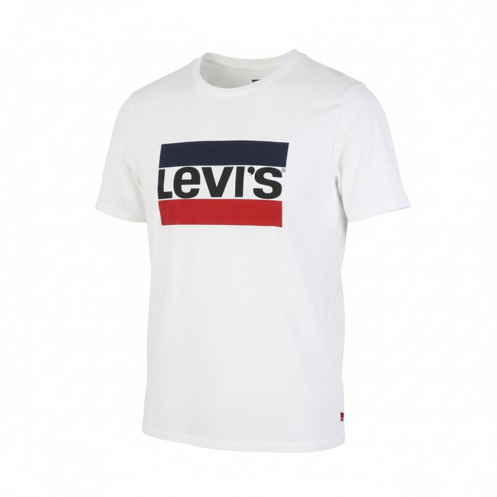 LEVI'S Standard Men T-Shirt M White Tricot Cotton Crew Neck Short Sleeved