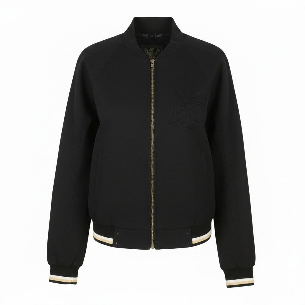 JOHN RICHMOND Women Jacket UK16 L Black Linen Blend Full Zip Lightweight Bomber
