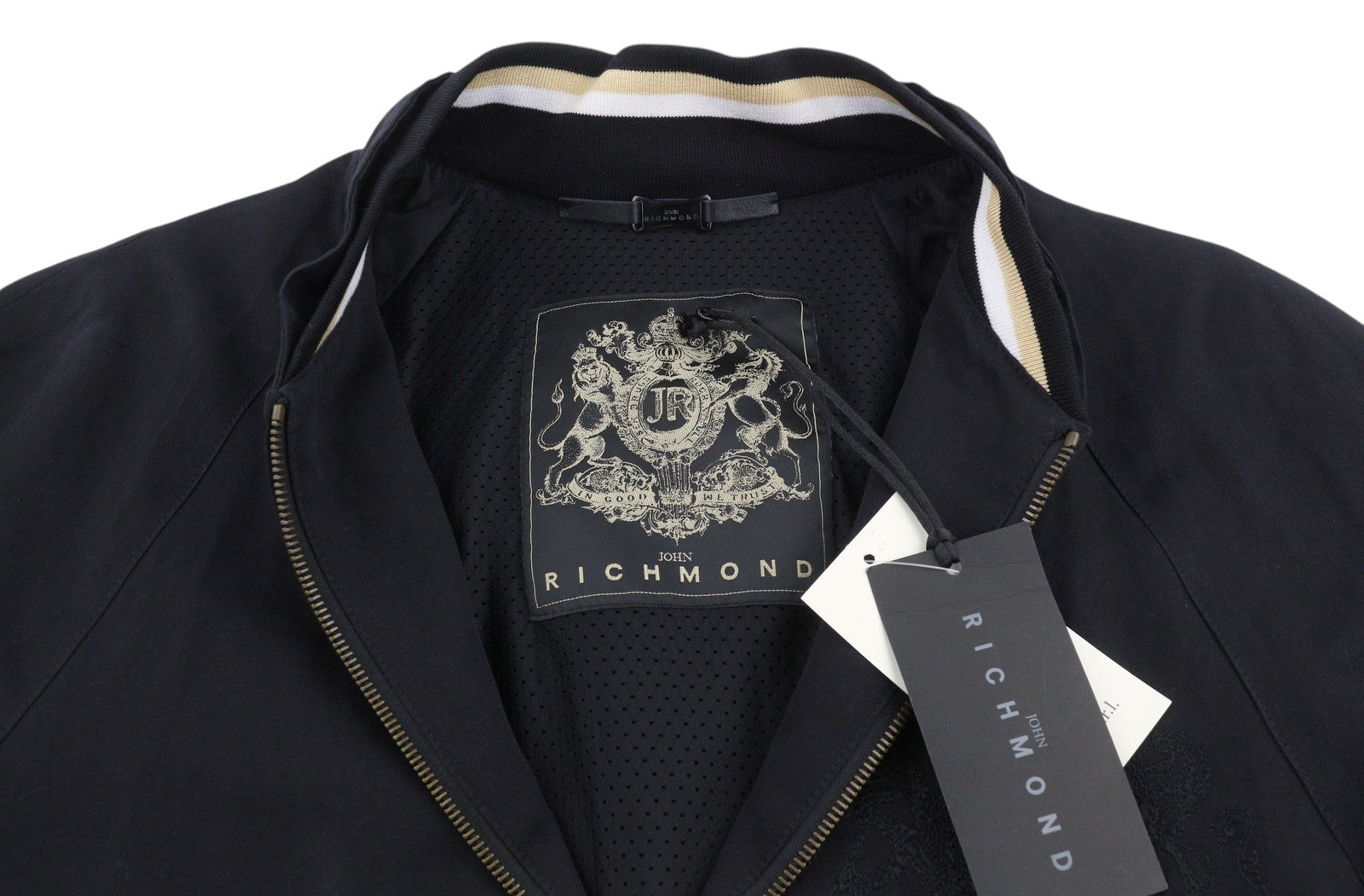 JOHN RICHMOND Women Jacket UK16 L Black Linen Blend Full Zip Lightweight Bomber